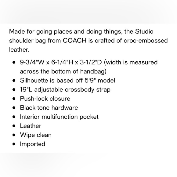 ❌SOLD❌ NWT Coach Studio Croc-Embossed Leather Shoulder Bag - Picture 14 of 14